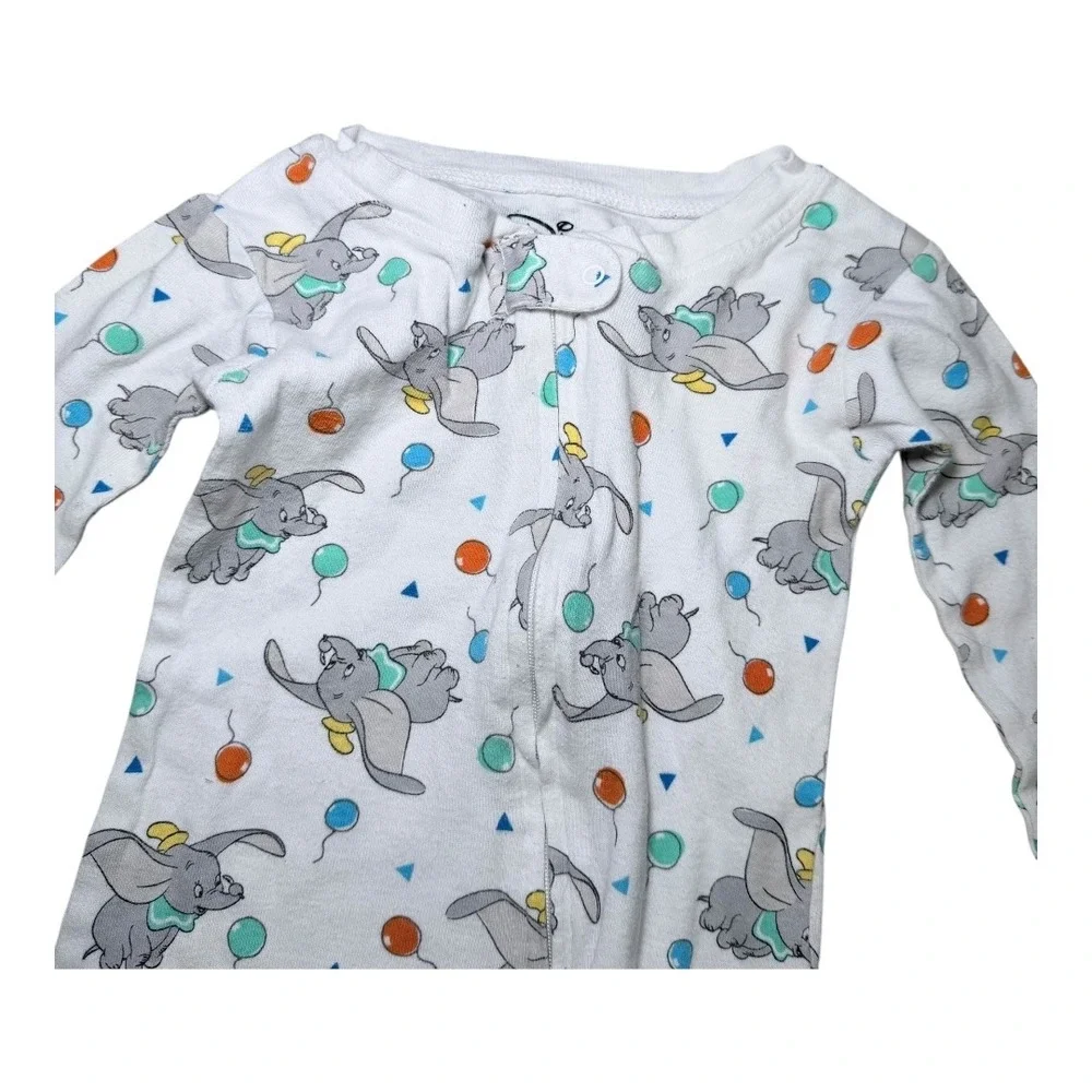 Disney Dumbo Pajamas Kids 4T Sleeper One Piece White Balloon Print Cotton Zip Up